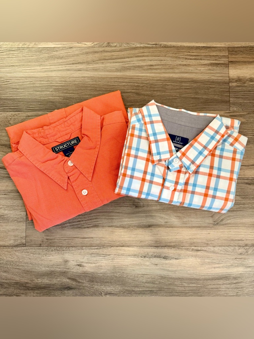 Casual Preppy Button‎ Down Shirt Bundle Large Cotton Coral Plaid